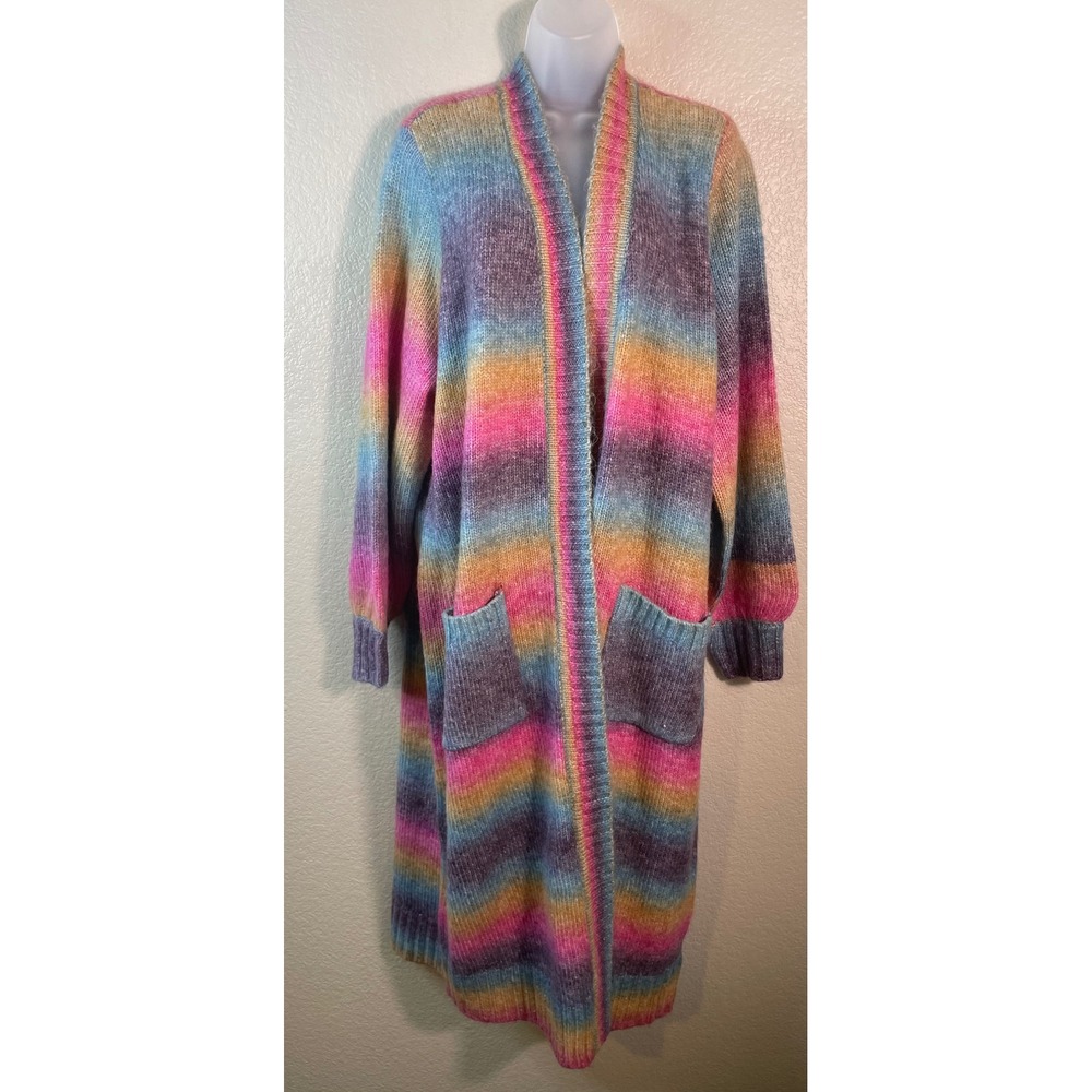 Torrid Womens 1X Coatigan Balloon Sleeve Sweater Rainbow Ombre Long Cardigan NEW